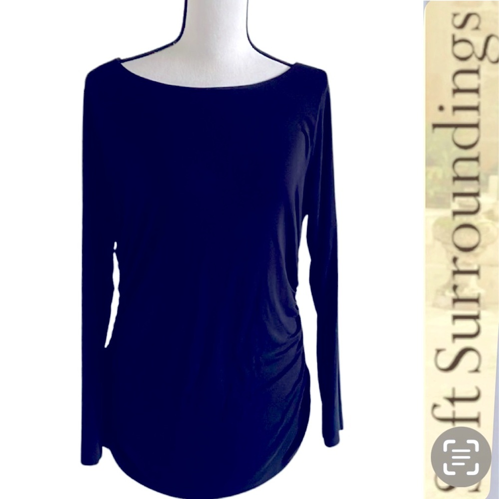 Soft Surroundings Navy Long-Sleeve Scoop Neck Top